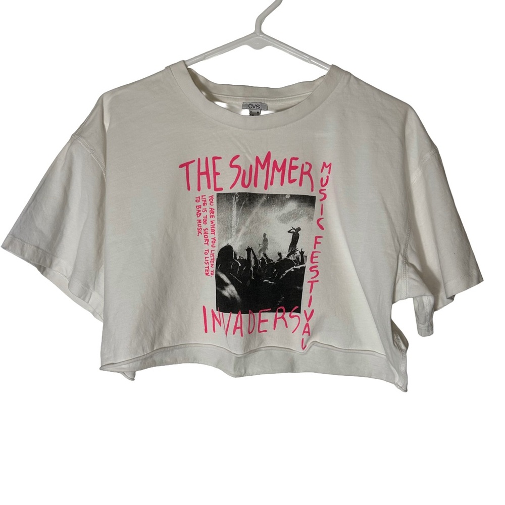 OVS‎ White Crop Top Summer Music Festival Invaders